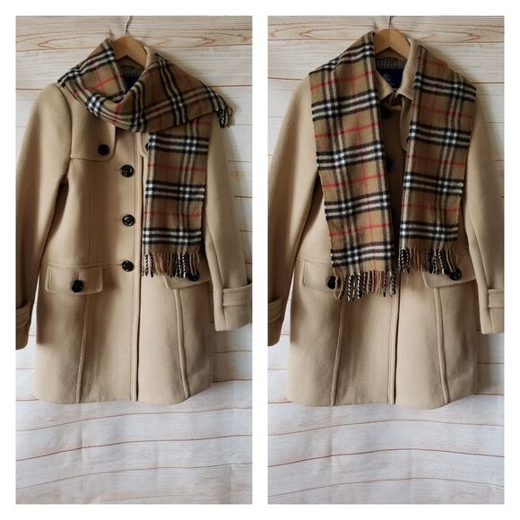 Burberry Blue Label Winter Lined Coat and Burberrys Cashmere Plaid Scarf - Picture 1 of 13